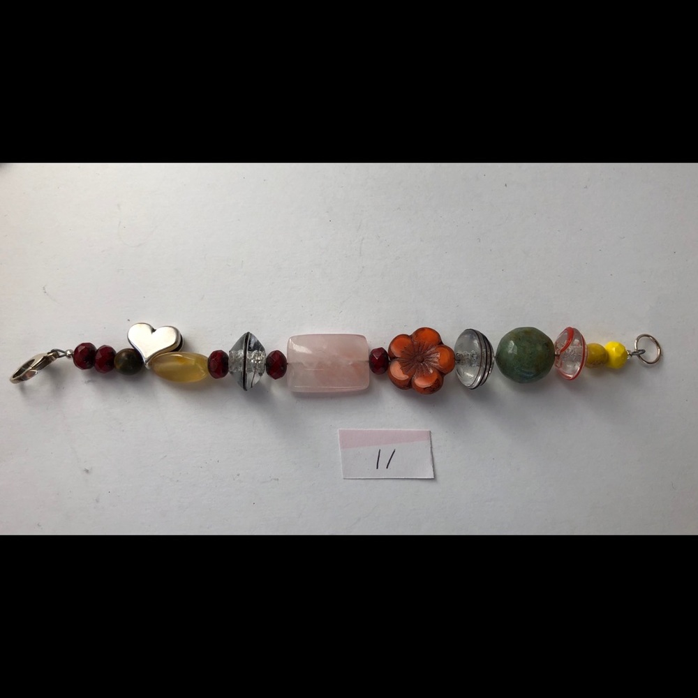 Segmented Beaded Bracelet w flower & heart  (#11)
